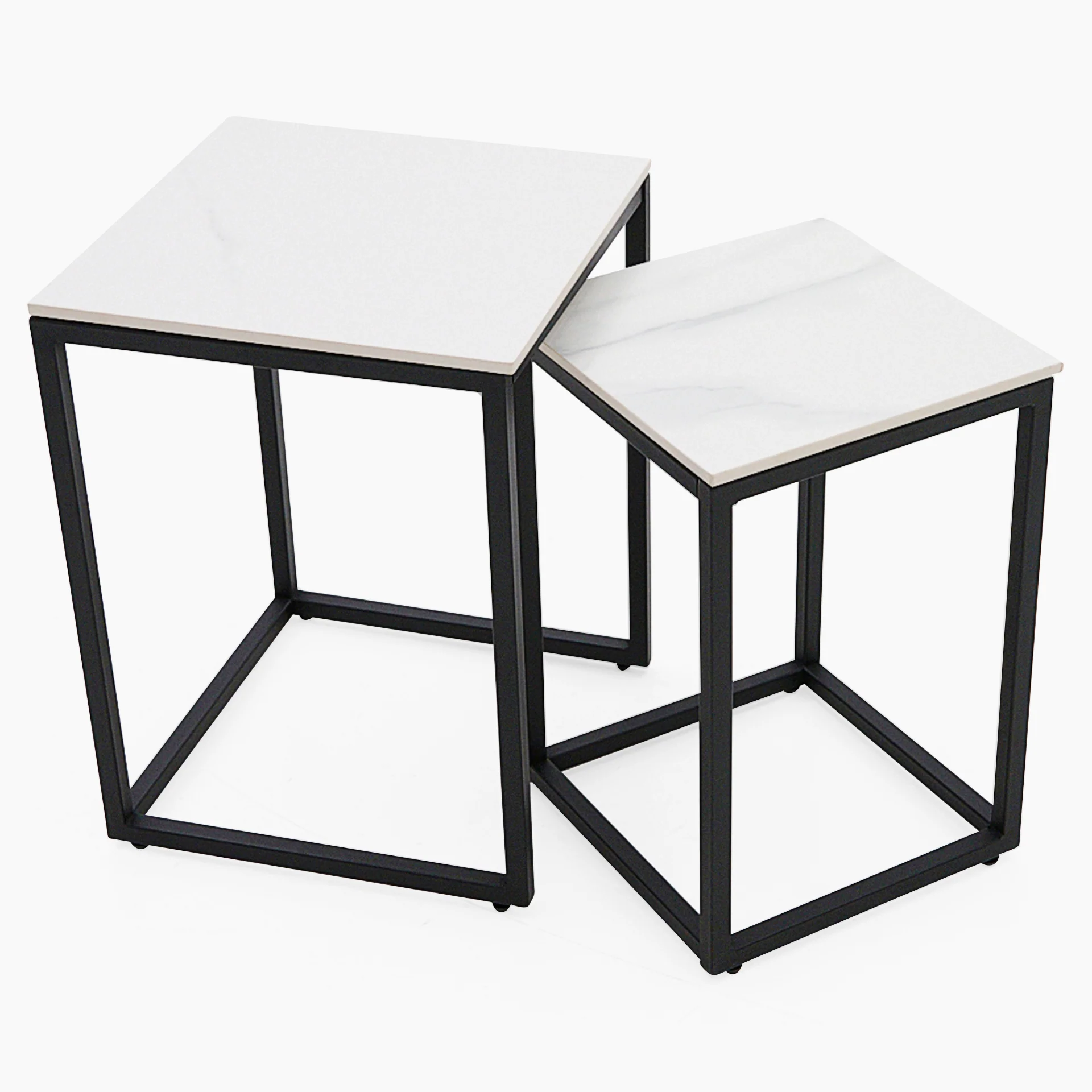 Tyler White Ceramic Nest of 2 Side Tables - Nest of Tables White Ceramic Top / Black Powder Coated Metal Legs - Image 3