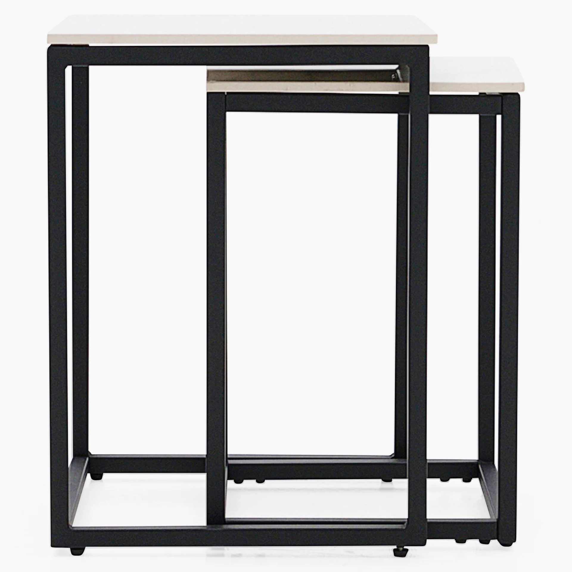 Tyler White Ceramic Nest of 2 Side Tables - Nest of Tables White Ceramic Top / Black Powder Coated Metal Legs - Image 4