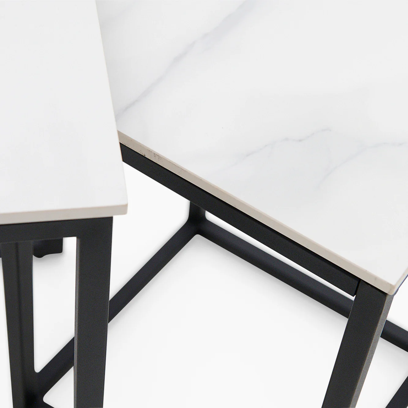 Tyler White Ceramic Nest of 2 Side Tables - Nest of Tables White Ceramic Top / Black Powder Coated Metal Legs - Image 5