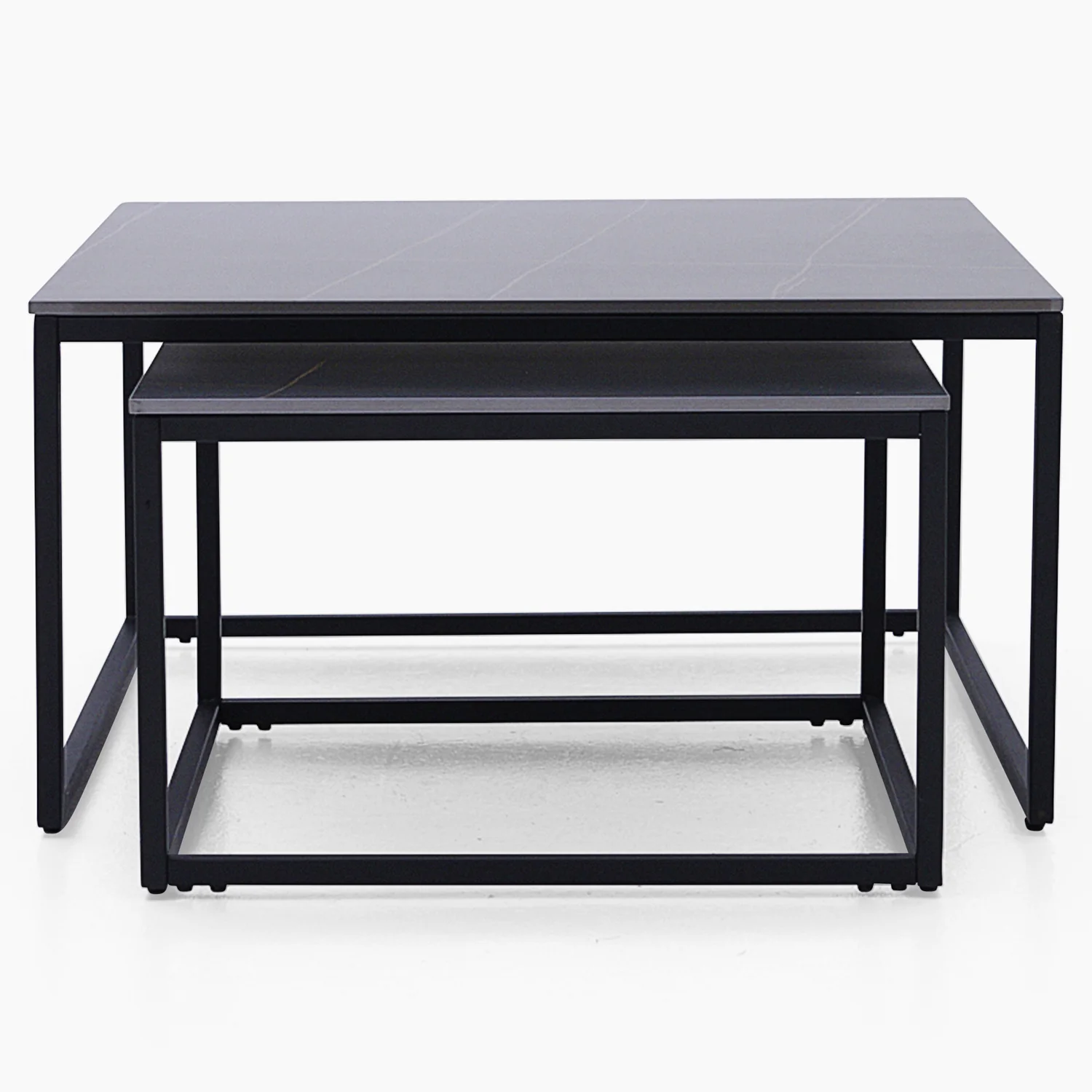 Tyler Black Ceramic Nest of 2 Coffee Tables - Square Coffee Nest of 2 Tables Black Ceramic Top / Black Powder Coated Metal Legs - Image 3