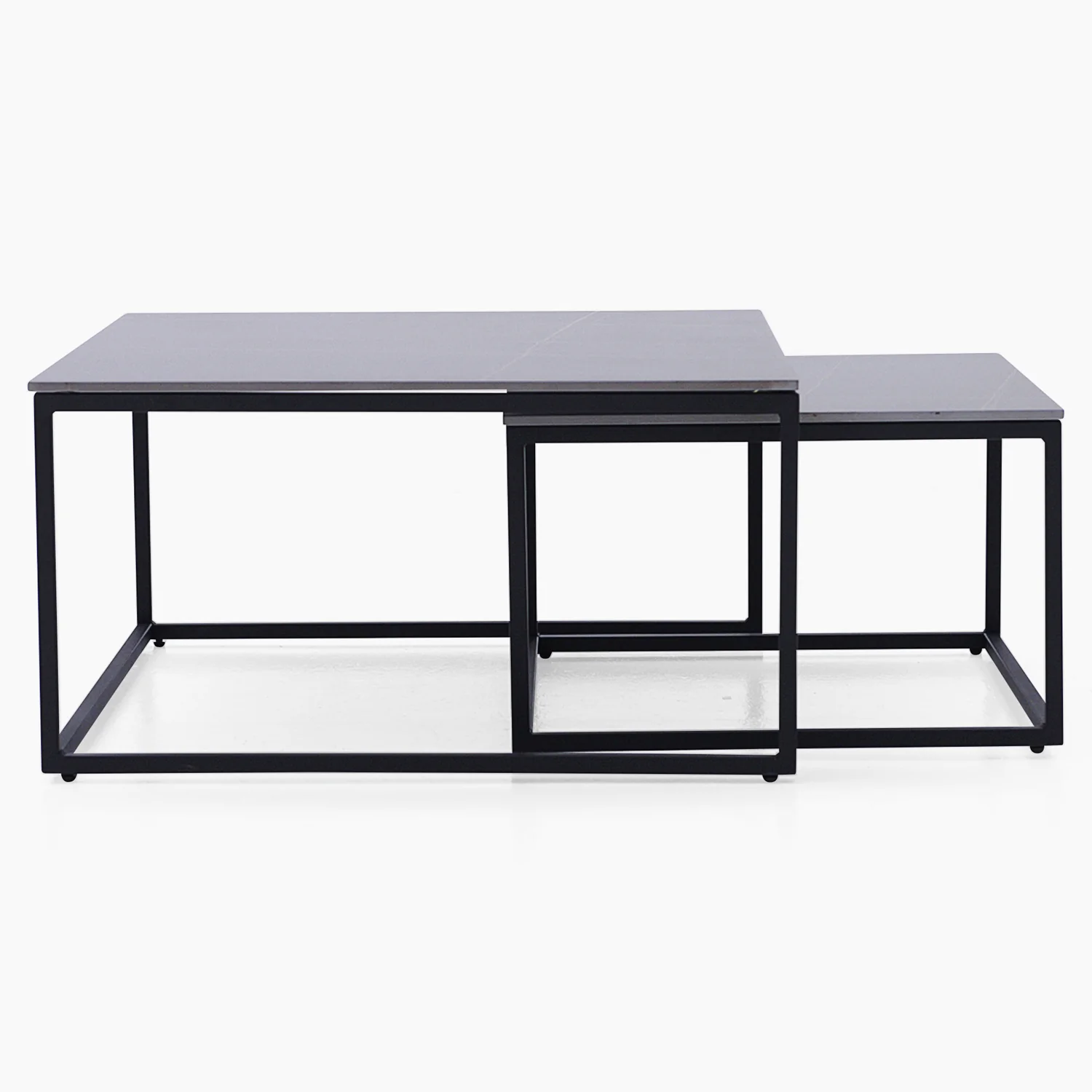 Tyler Black Ceramic Nest of 2 Coffee Tables - Square Coffee Nest of 2 Tables Black Ceramic Top / Black Powder Coated Metal Legs - Image 4