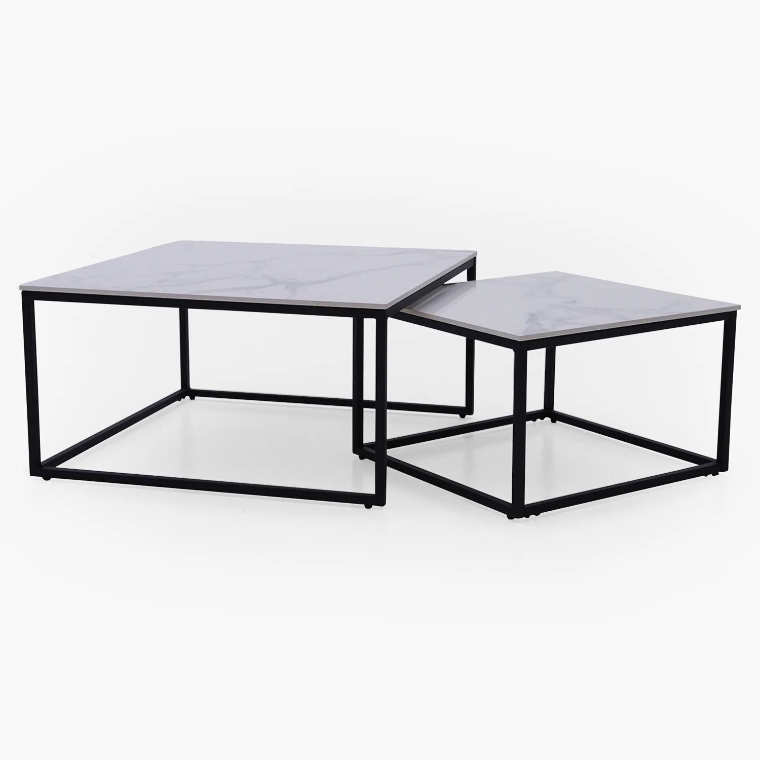 Tyler White Ceramic Nest of 2 Coffee Tables - Square Coffee Nest of 2 Tables White Ceramic Top / Black Powder Coated Metal Legs