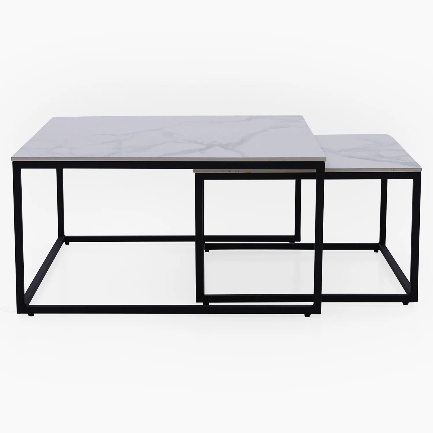 Tyler White Ceramic Nest of 2 Coffee Tables - Square Coffee Nest of 2 Tables White Ceramic Top / Black Powder Coated Metal Legs - Image 2