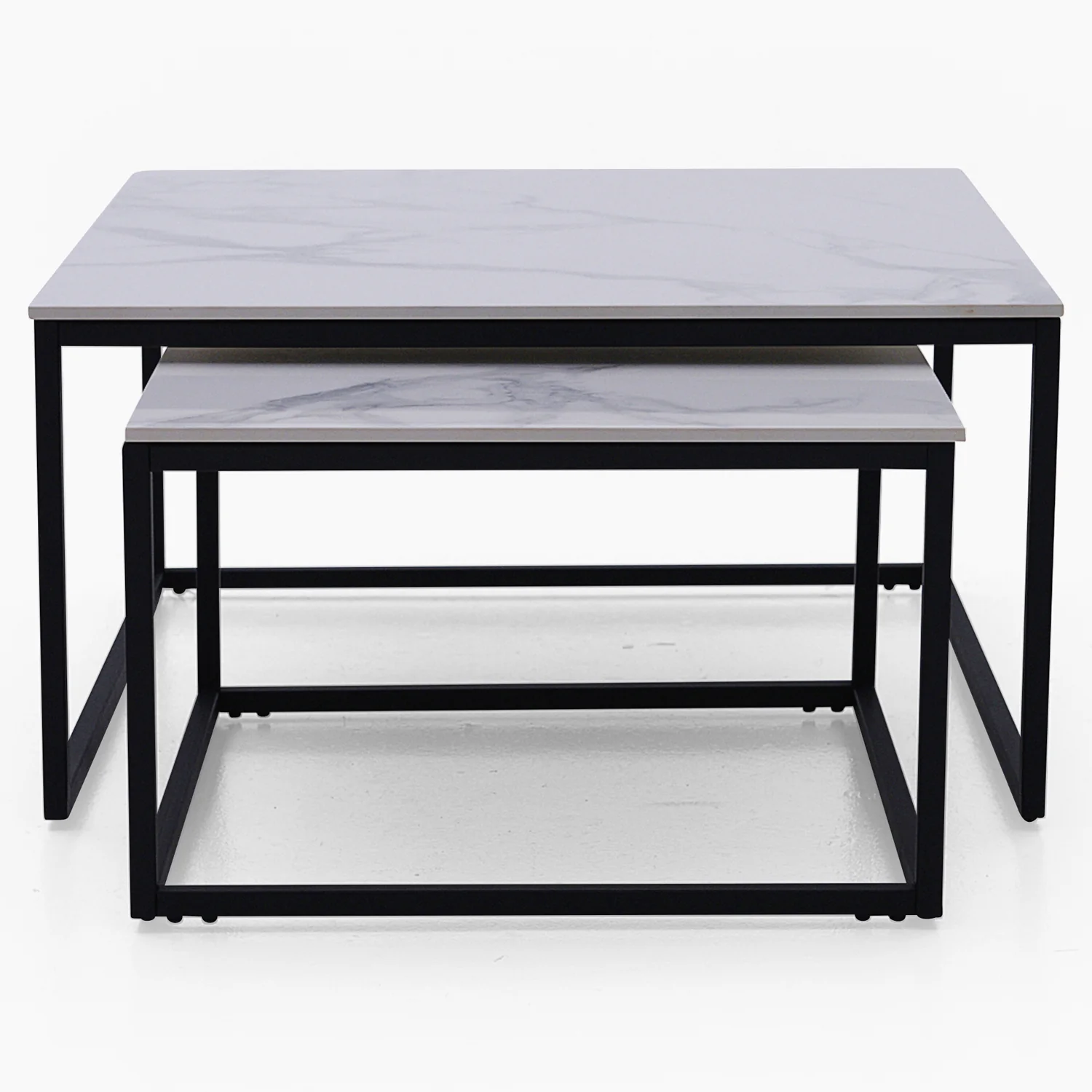 Tyler White Ceramic Nest of 2 Coffee Tables - Square Coffee Nest of 2 Tables White Ceramic Top / Black Powder Coated Metal Legs - Image 3
