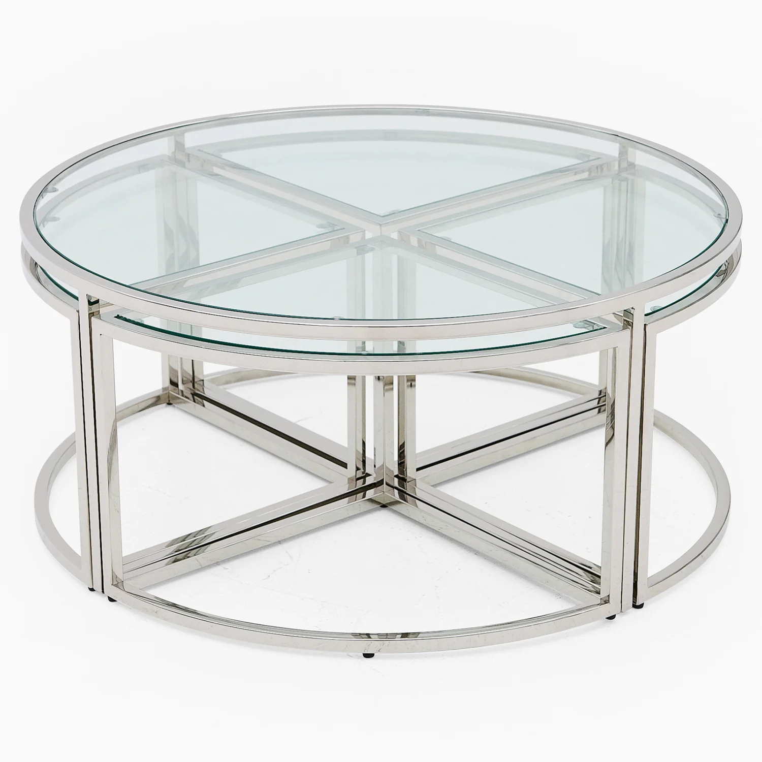 Venice Large Coffee Table - Grand Coffee Table Set Clear Glass / Stainless Steel - Image 2
