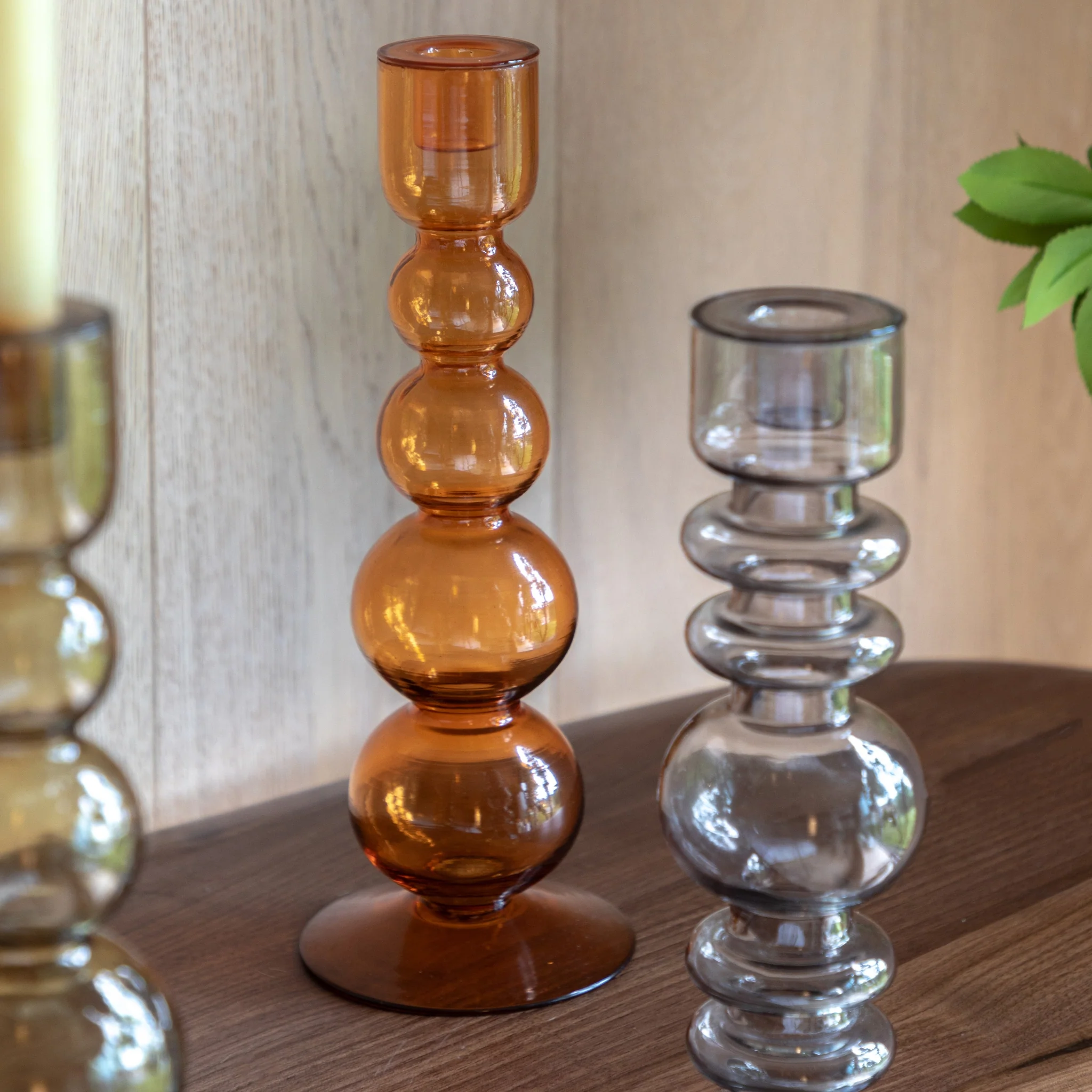 Villena Orange Candlestick - Villena Glass Taper Candlestick Amber 30CM