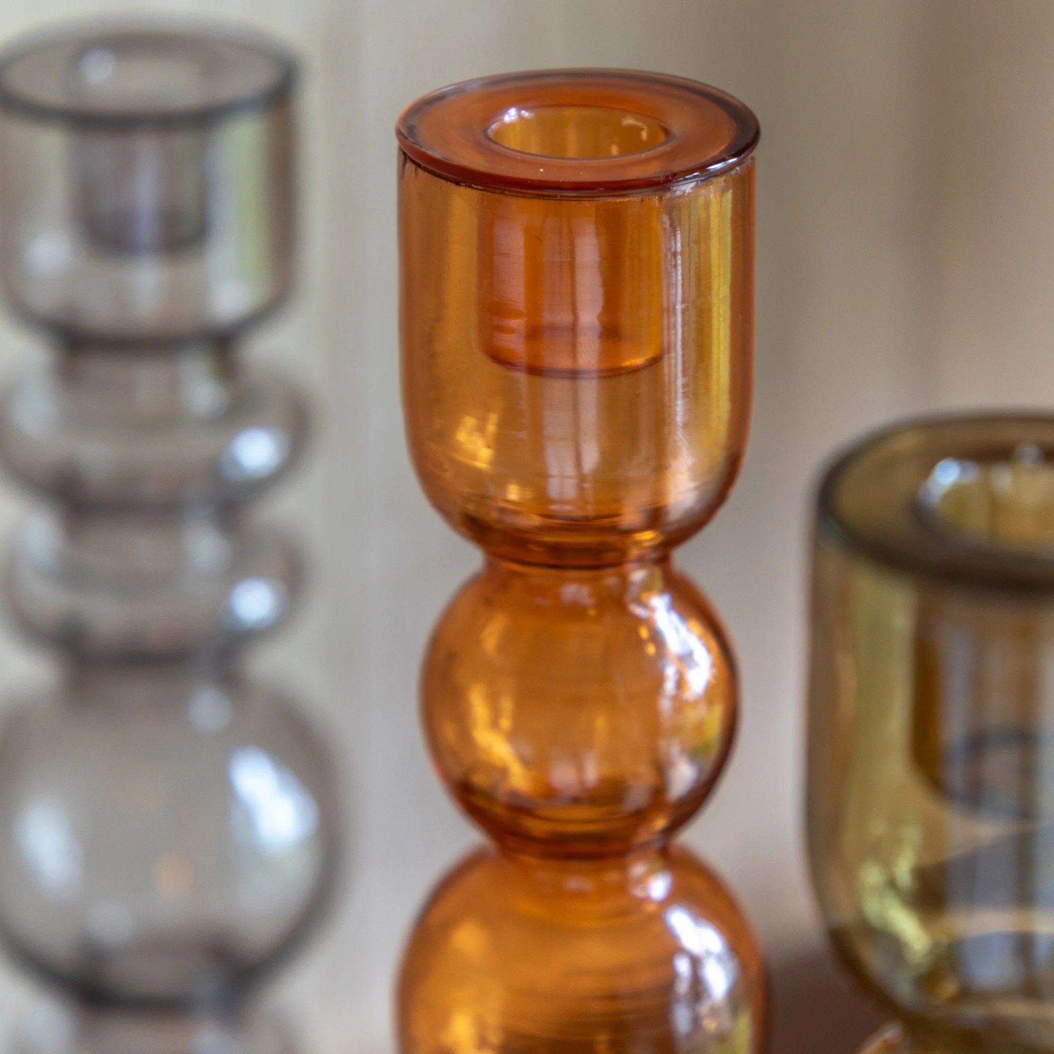 Villena Orange Candlestick - Villena Glass Taper Candlestick Amber 30CM - Image 2
