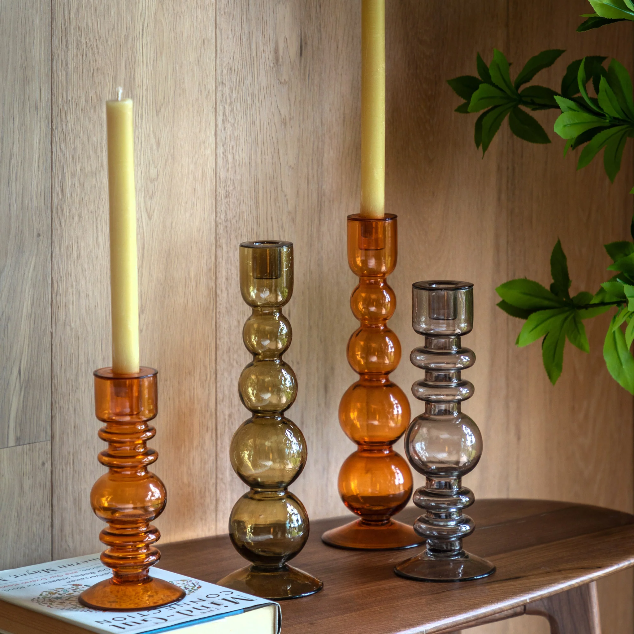Villena Orange Candlestick - Villena Glass Taper Candlestick Amber 30CM - Image 3