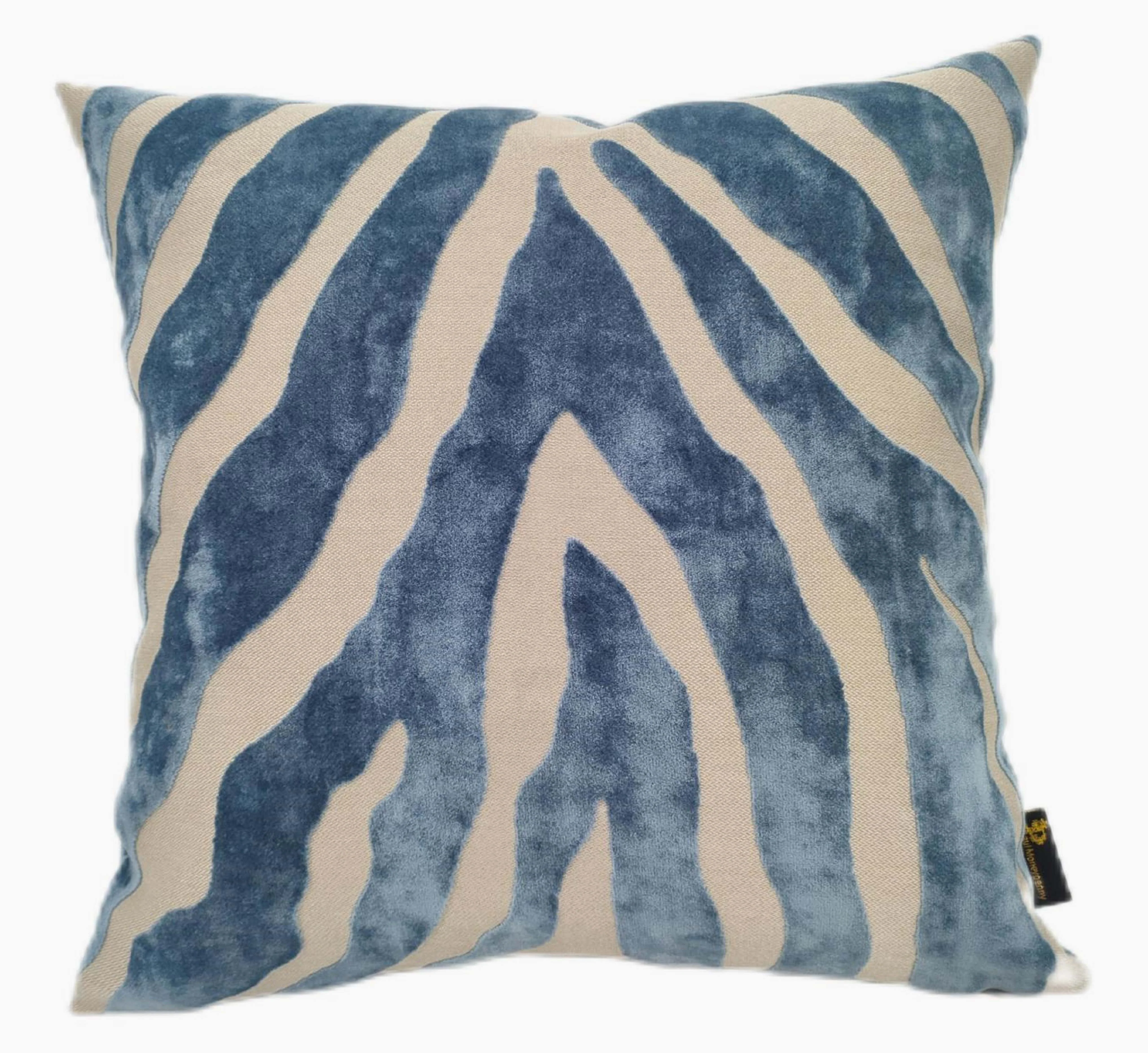 Zebedeedodah Cut Velvet Blue Square Cushion - Zebedeedodah PM Cut Velvet Blue 43x43CM Cushion